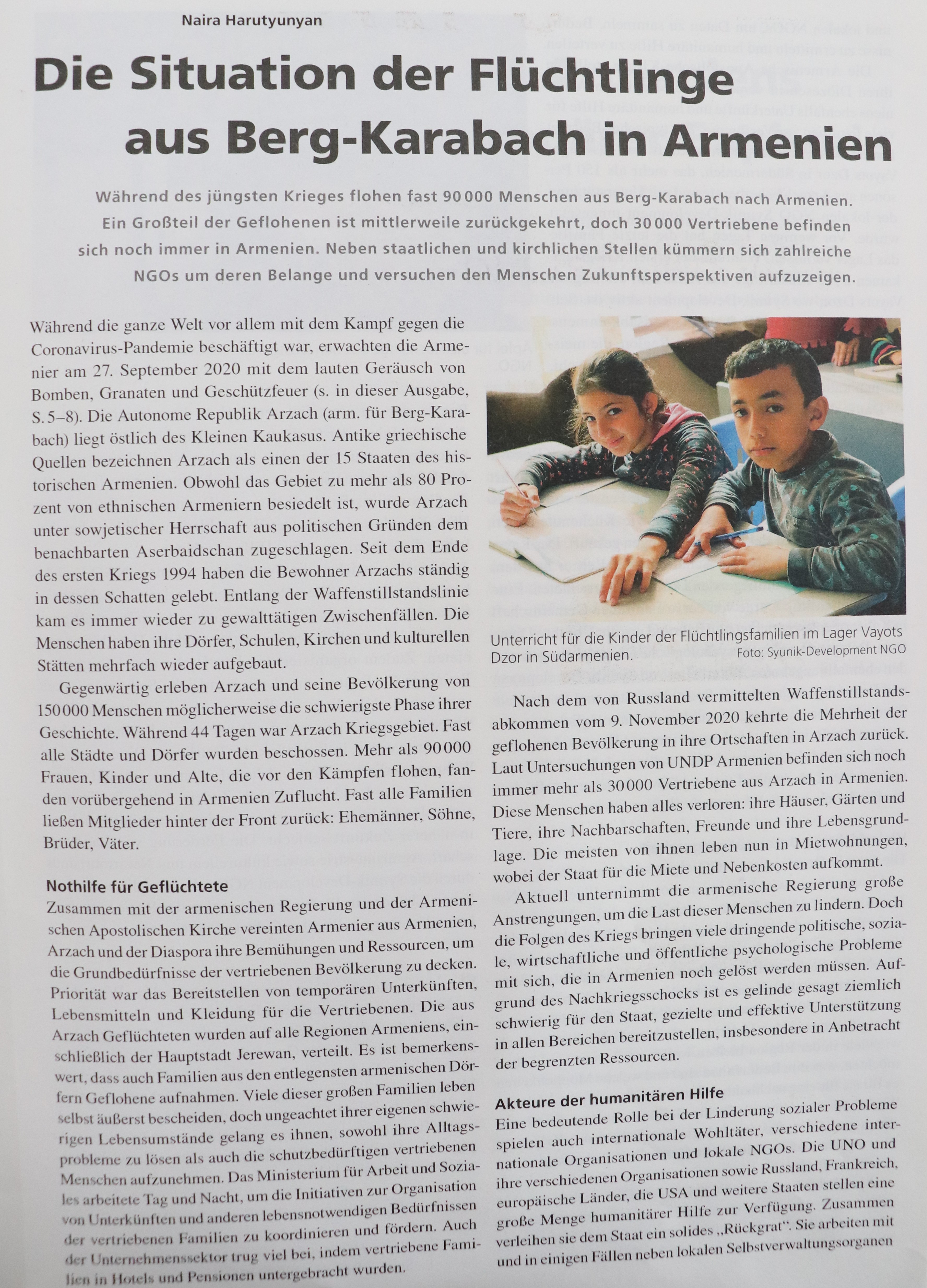 POST-WAR ARMENIA AND INTERNALLY DISPLACED PERSONS (IDPS) FROM ARTSAKH (NAGORNO KARABAKH)